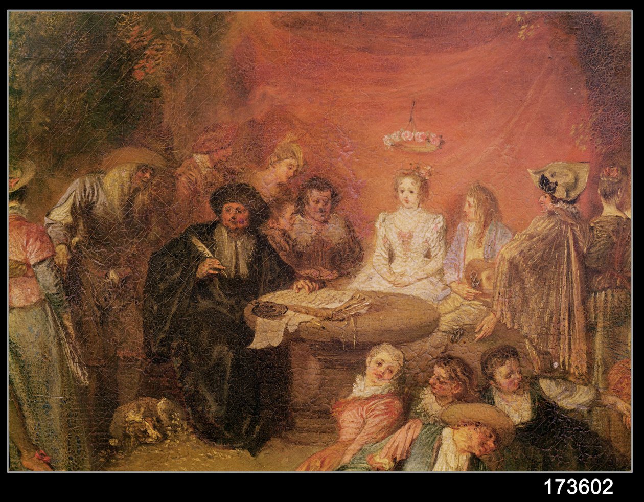 新郎新婦の表、結婚契約の詳細、c.1712-13（38782の詳細） 作： ジャン・アントワーヌ・ヴァトー