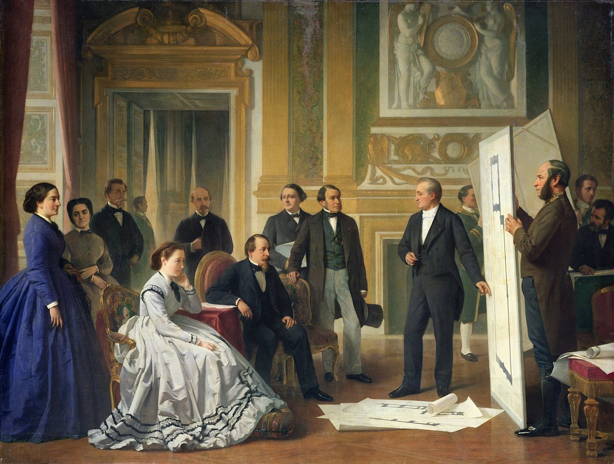 ルイ・ヴィスコンティ（1791-1853）ナポレオン3世（1808-73）1853年にルーブルの新しい計画を提示 作： ジャン・バプティスト・アンジュ・ティシエ