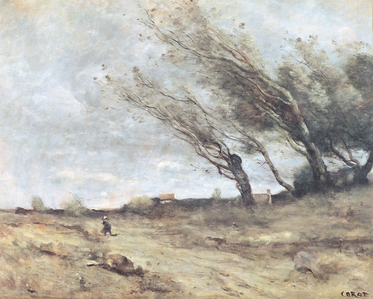風の突風、1865-70年 作： ジャン・バプティスト・カミーユ・コロー