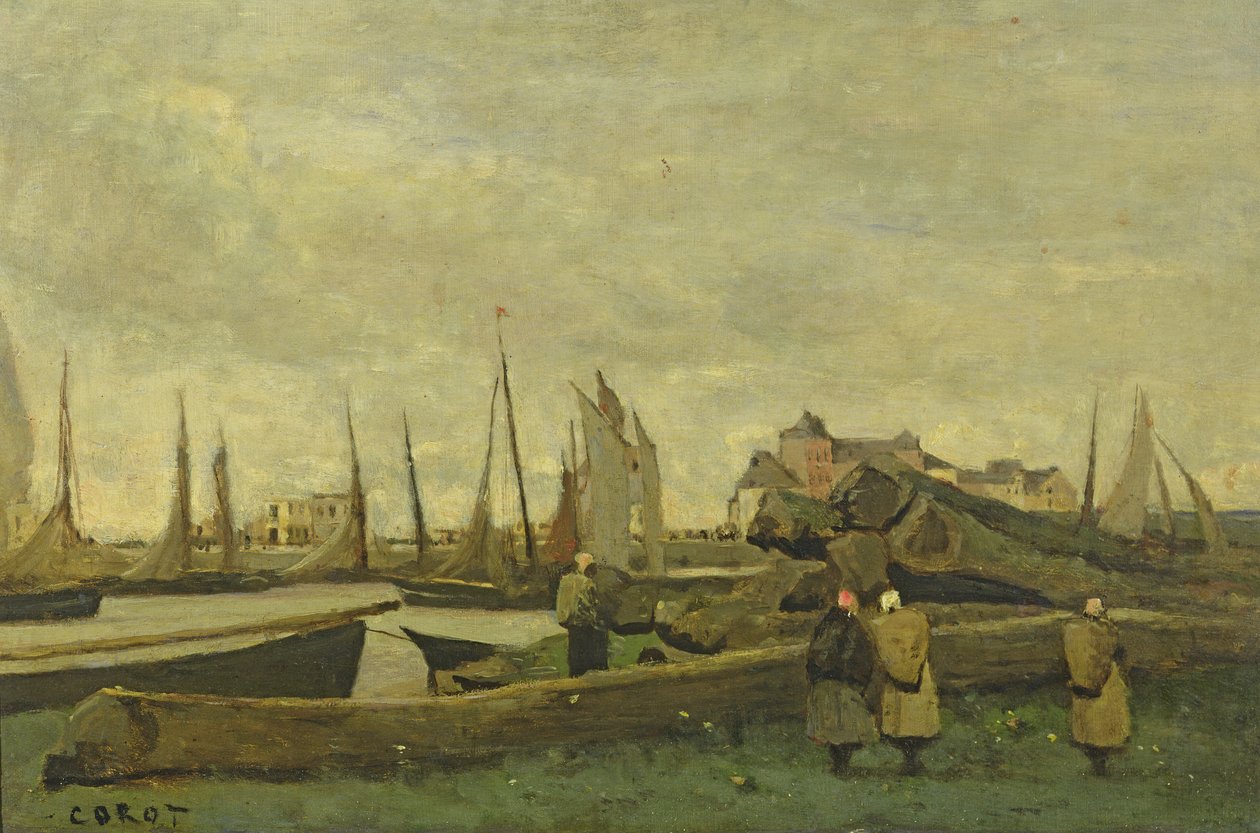 Treport-A Quay、1855-65年 作： ジャン・バプティスト・カミーユ・コロー