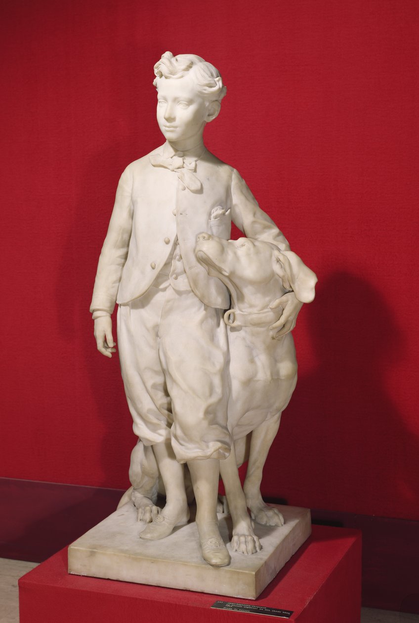 ルイ・ユージーン・ナポレオン・ボナパルト（1856-79）と犬、ネロ、1865（大理石） 作： ジャン・バプティスト・カルポー