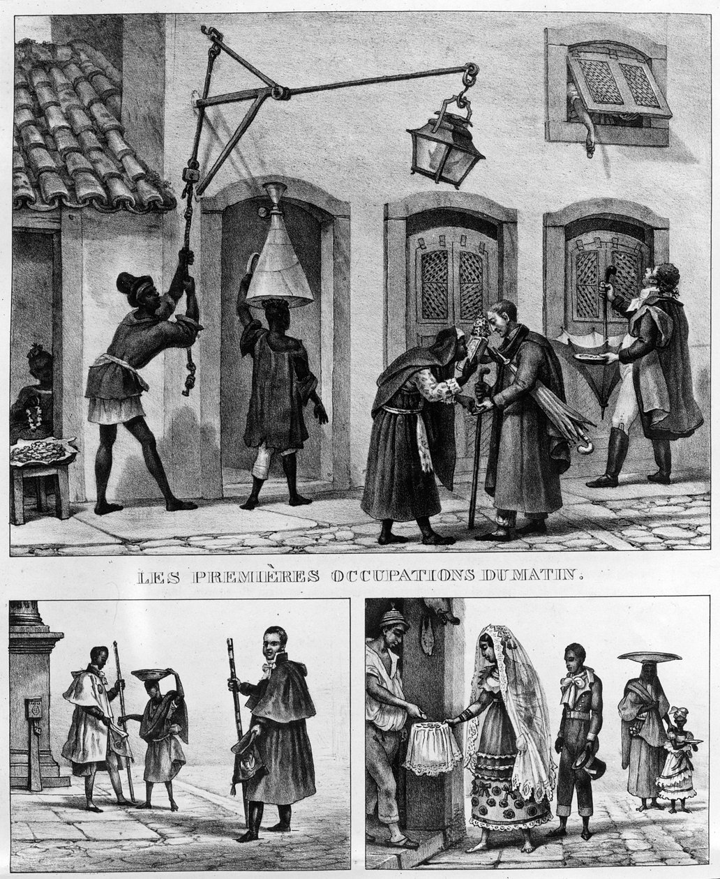 1839年にティエリーフレールによってリソグラフされた「ブラジルの旅」からのブラジルの日常生活 作： ジャン・バプティスト・デブレット