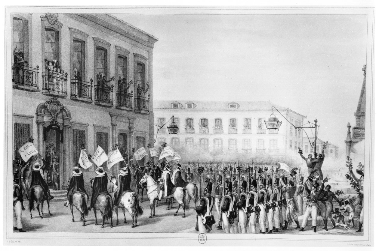ペドロ1世の称賛（1798〜1834年）ブラジル皇帝、リオデジャネイロ、1831年4月7日、「航海のピトレスクと歴史的建造物」、パリ、1835年のイラスト 作： ジャン・バプティスト・デブレット