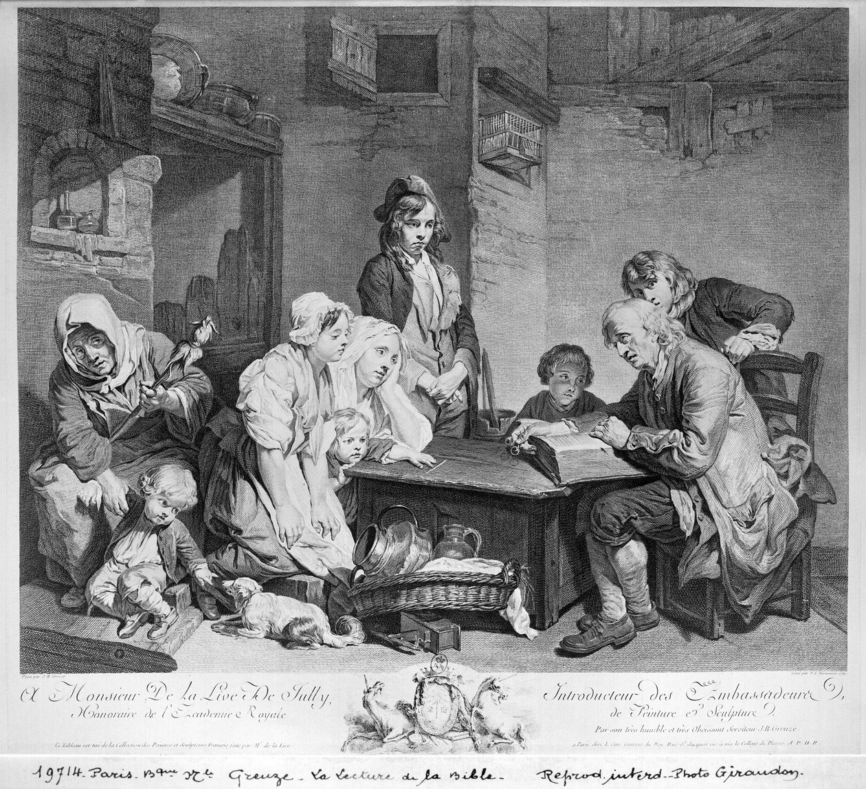 Pieter Franciscus MartenisieまたはMartinasie（1729-89）1759によって刻まれた聖書の朗読 作： ジャン・バプティスト・グレーズ