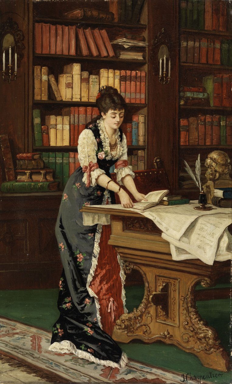 図書室で読書する若い女性 作： ジャン・バプティスト2世シャルパンティエ