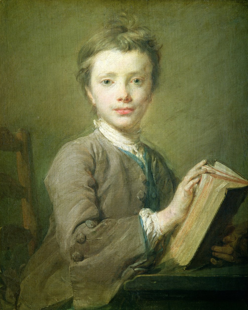 本を持つ少年、c.1740（紙にパステル） 作： ジャン＝バティスト・ペロノー
