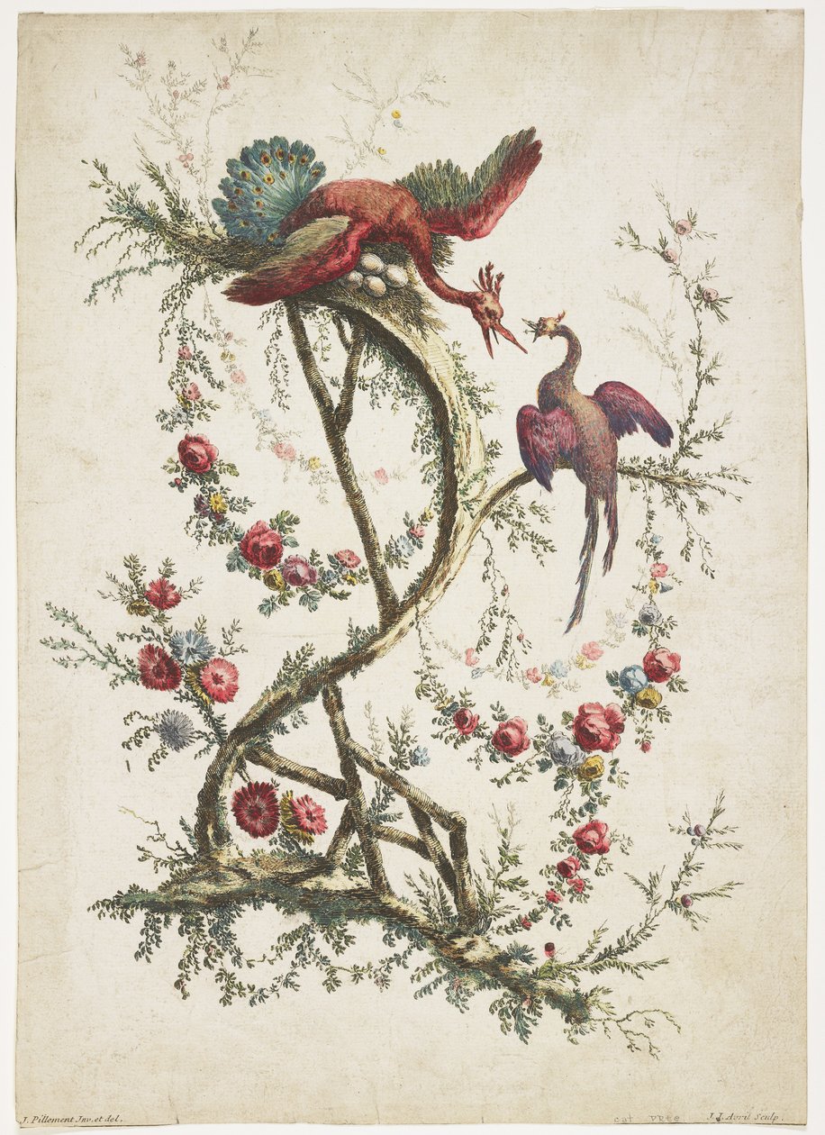 オーナメント。シノワズリー。花と鳥。1770 作： ジャン・バプティスト・ピレメント