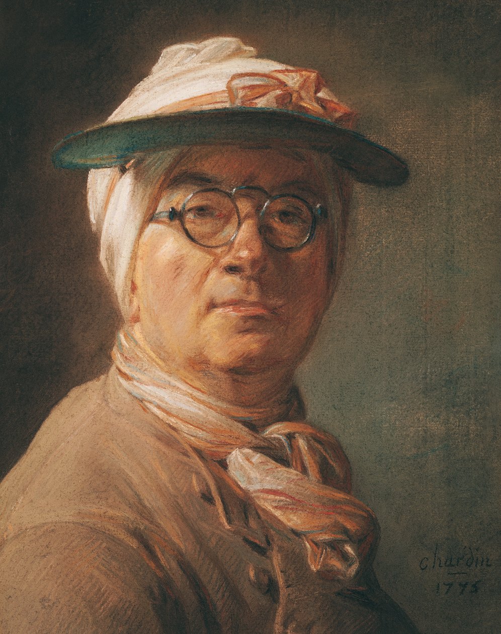 自画像、1775年（紙にパステル） 作： ジャン・バプティスト・シメオン・シャルダン