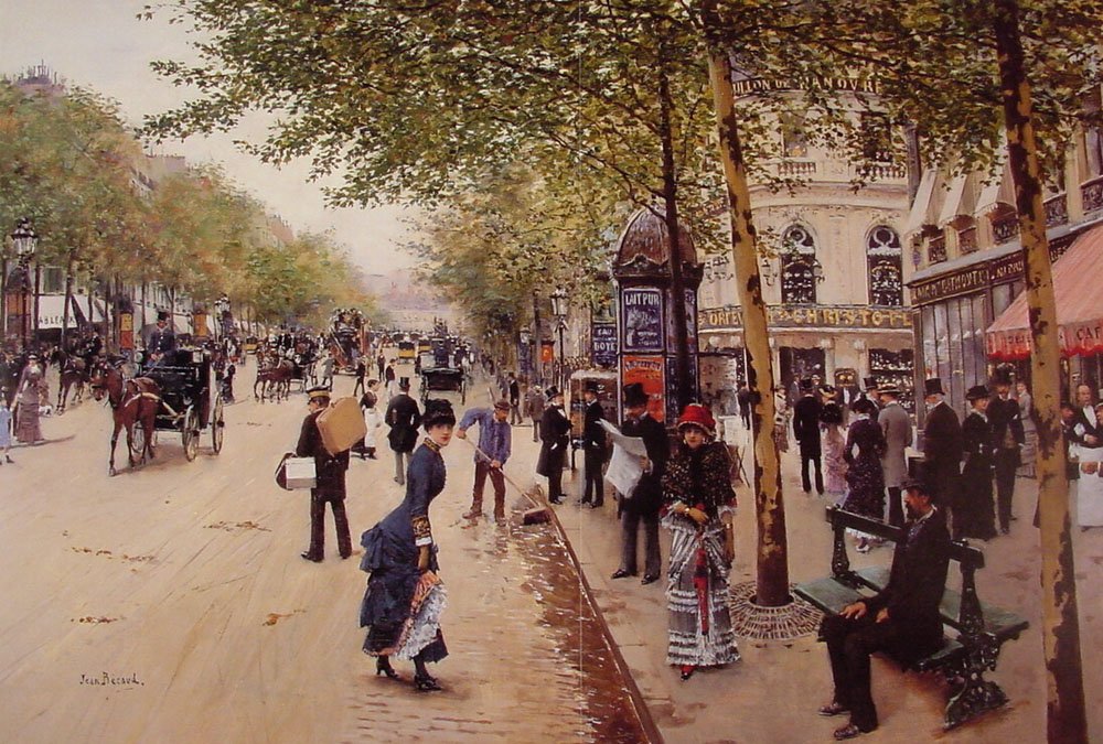 Boulevard des capucines-背景の右側にPavillon de HanovreのあるBoulevard des Italiens 作： ジャン・ベロー