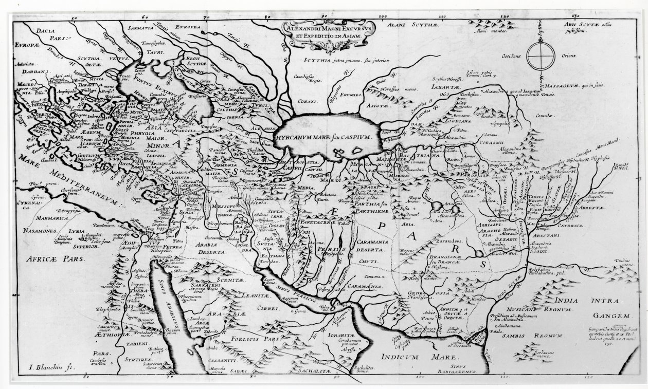 旅行とアジアのアレクサンダー大王（紀元前356-323年）の遠征の地図 作： ジャン・ブランシン