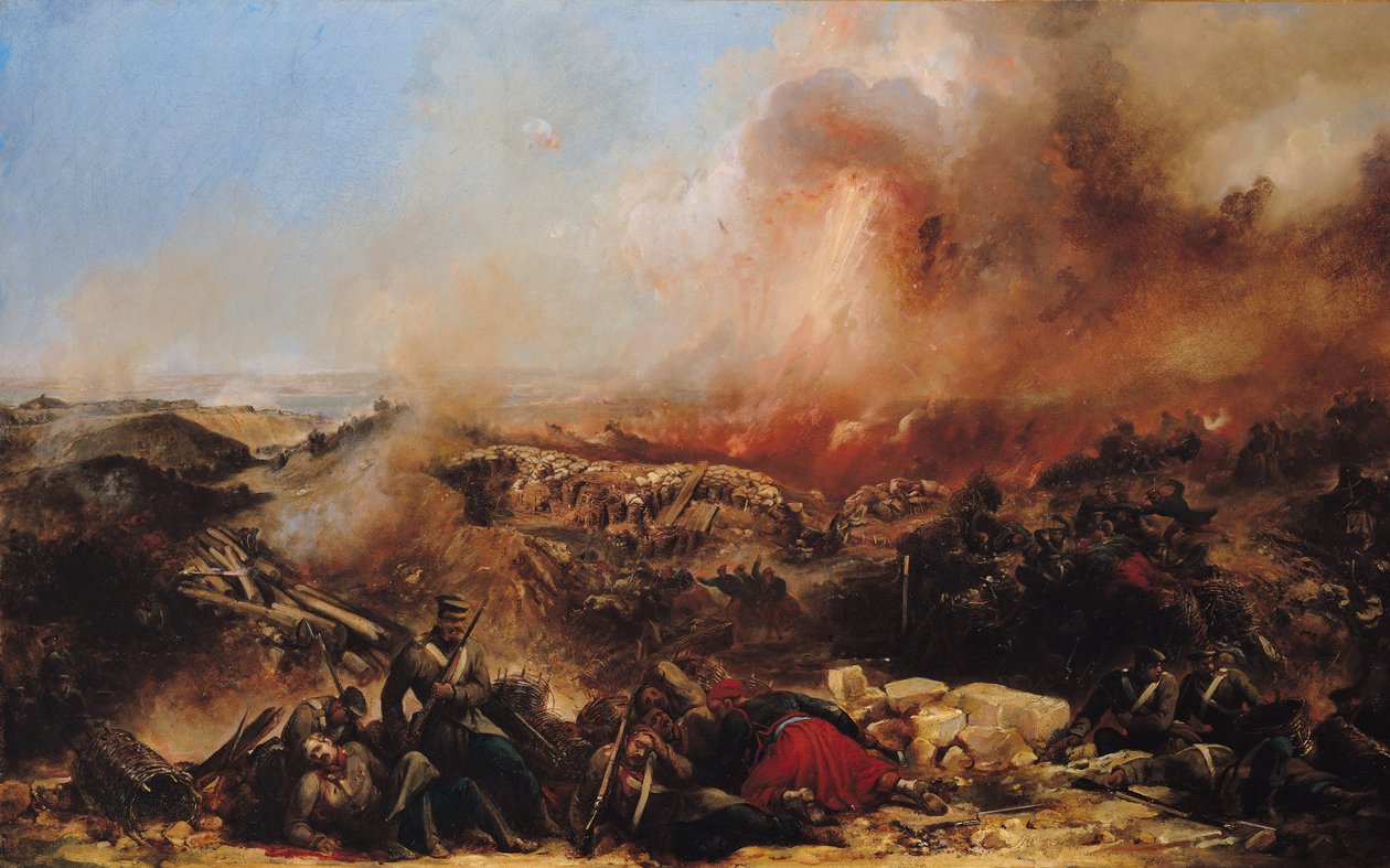 1855年後の三連祭壇画の左側のセバストポルの戦い（70336および70337も参照） 作： ジャン＝シャルル・ラングロワ