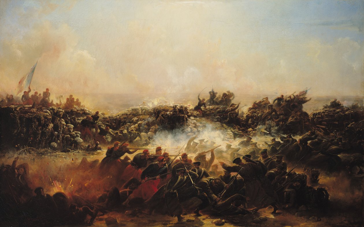 1855年以降の三連祭壇画の右側のセバストポルの戦い（70337と70338も参照） 作： ジャン＝シャルル・ラングロワ