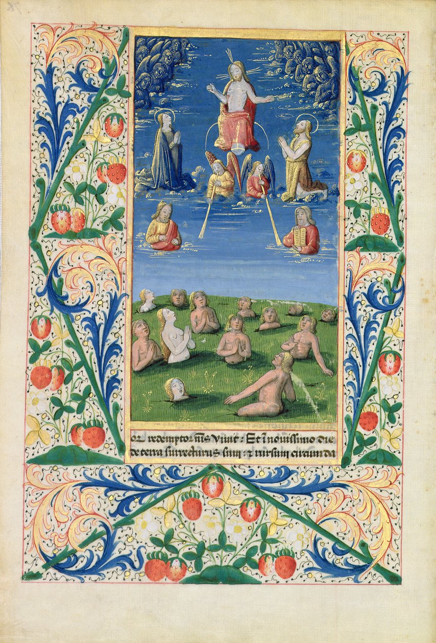 ラットさんQvI126 f.78v「ルイドルレアンの時間の書」からの救われた人の復活、1469 作： ジャン・コロンブ