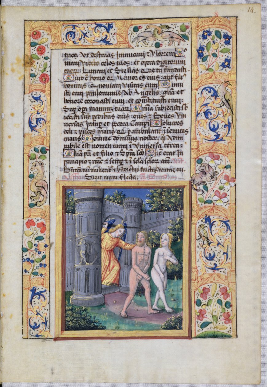 ラットさんQvI126 fol.14エデンの園からの追放、「ルイドルレアンの時間の書」から、1490 作： ジャン・コロンブ