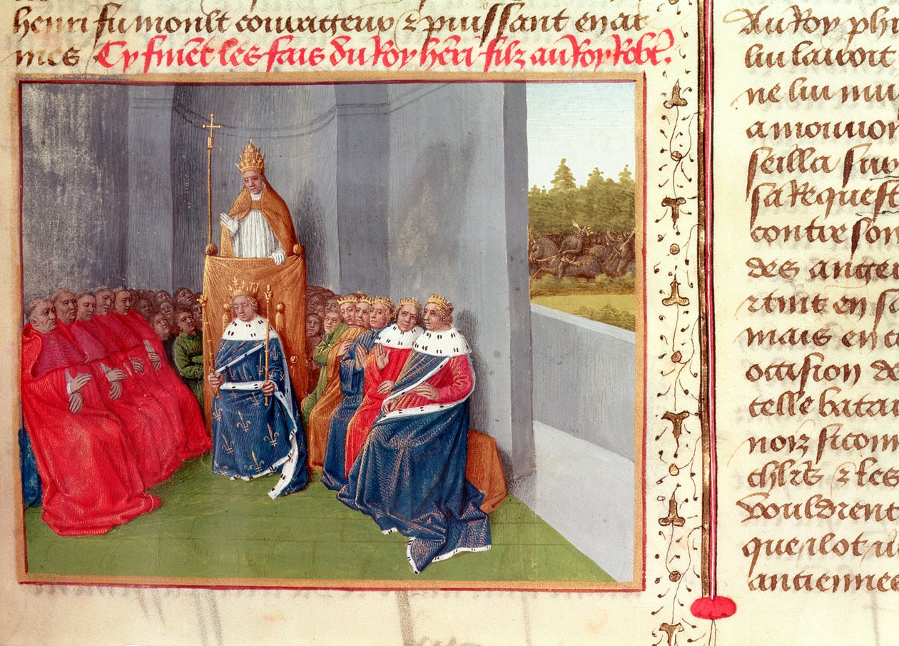 Ms Fr 6465 Fol.174 Urban II（c.1035-99）1095年のフランスのフィリップ1世（1053-1108）の存在下でのクレルモンでの十字軍の説教、「Les Grandes Chroniques de France」、c.1460 作： ジャン・フーケ