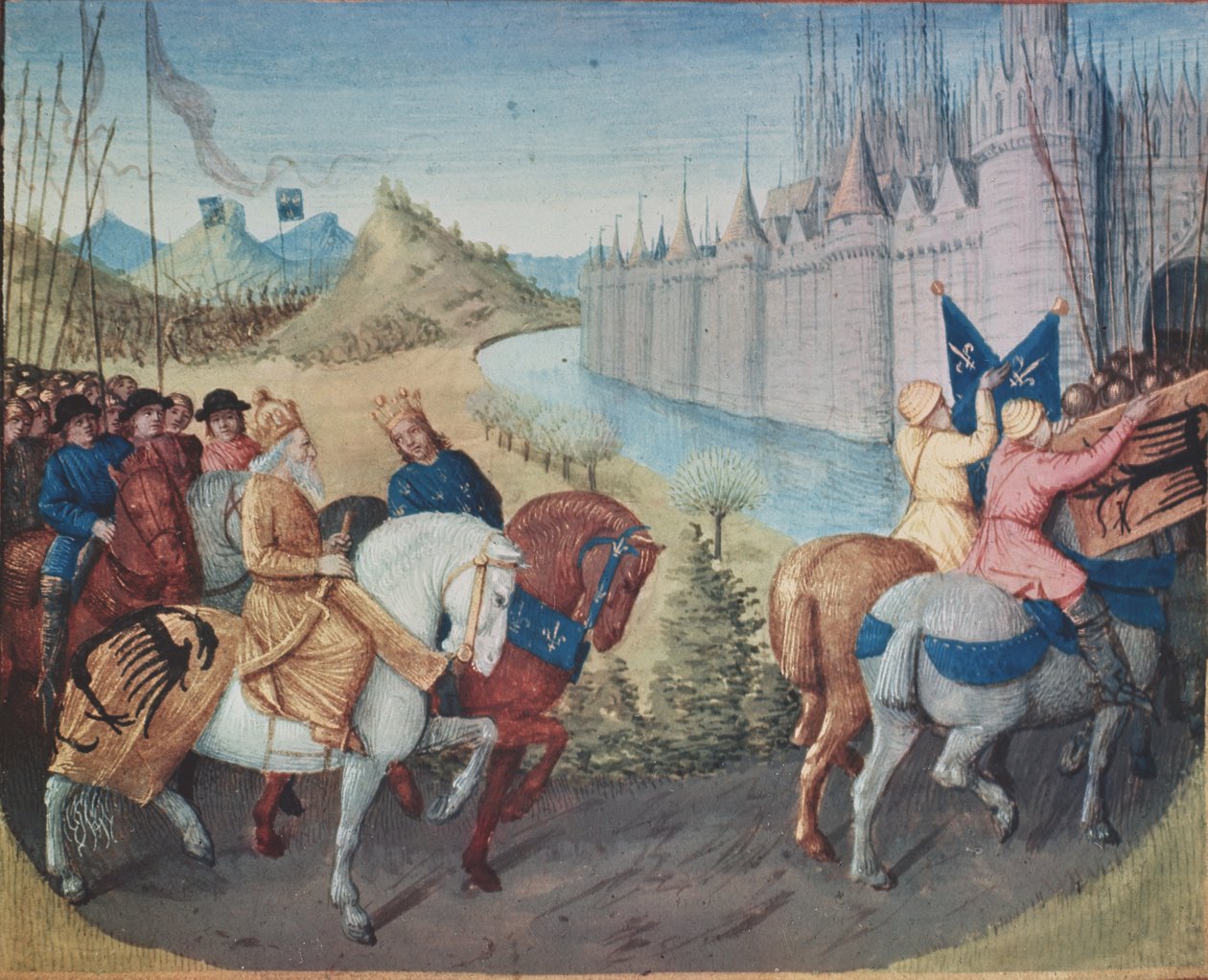 Ms Fr. 6465 fol.202ルイ7世（c.1120-80）のフランス国王とコンラッド3世（1093-1152）の十字軍時代のドイツ国王のコンスタンティノープルへの侵入、1147〜49年（38992も参照） 作： ジャン・フーケ