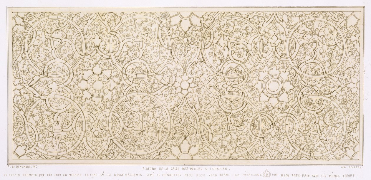 1857年パリのDelatreが出版した「Art and Industry」からのイスファハンのパールルームの天井デザイン 作： ジャン・フランソワ・アルバニス・ド・ボーモン