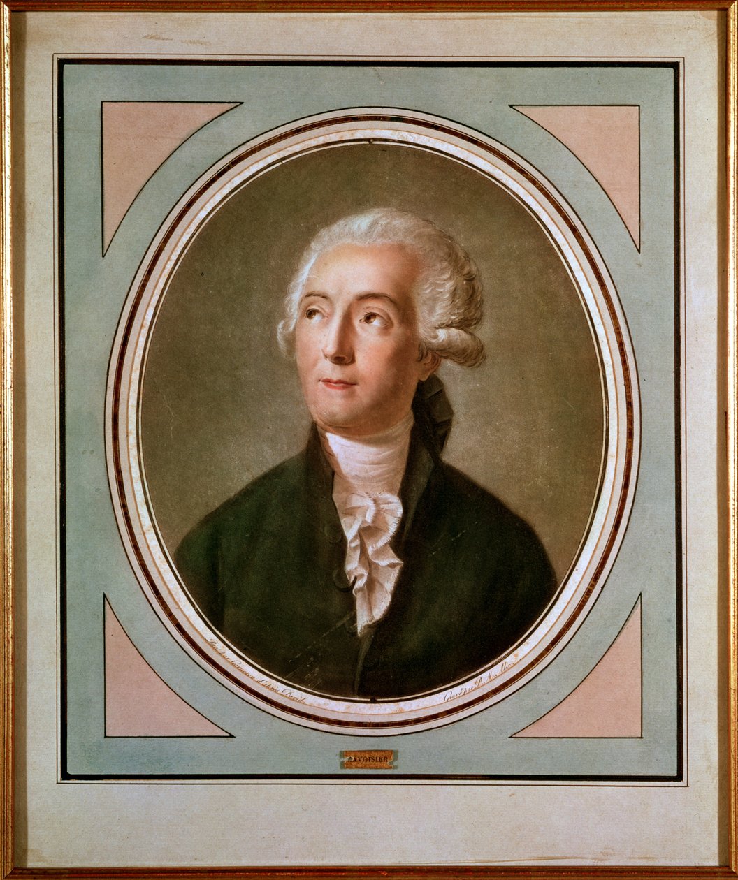 アントワーヌ・ローラン・ド・ラヴォワジエ（1743-94）の肖像フランス人化学者、ジャック・ルイ・デイヴィッド（1748-1825）の肖像画の後にピエール・ミシェル・アリックス（1762-1817）によって彫刻 作： ジャン・フランソワ・ガルネレー