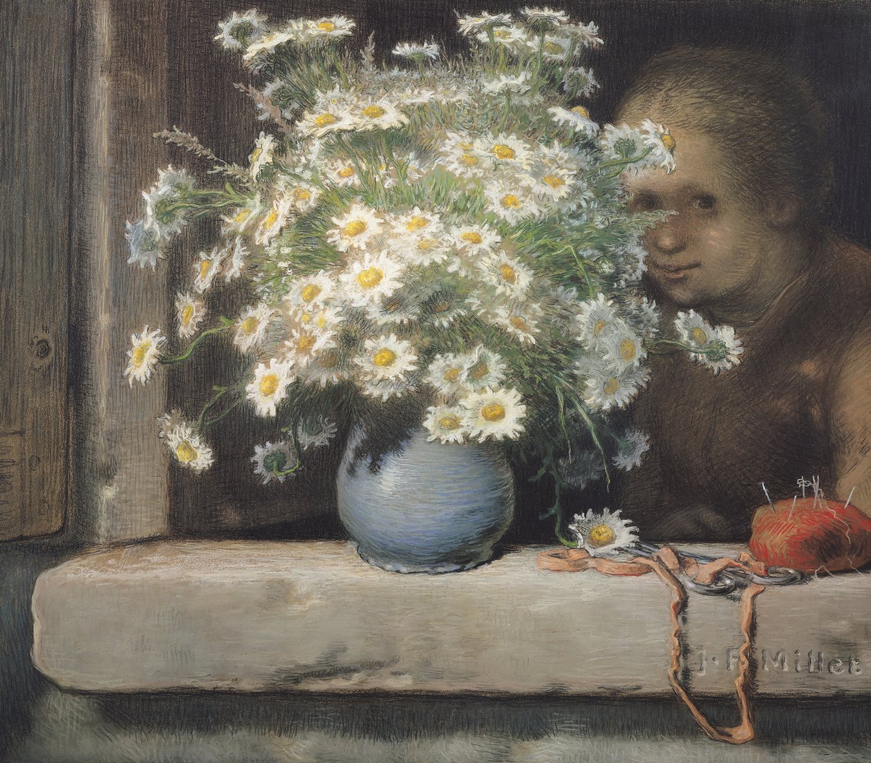 マルグリタスの花束、1866年（紙にパステル） 作： ジャン・フランソワ・ミレー