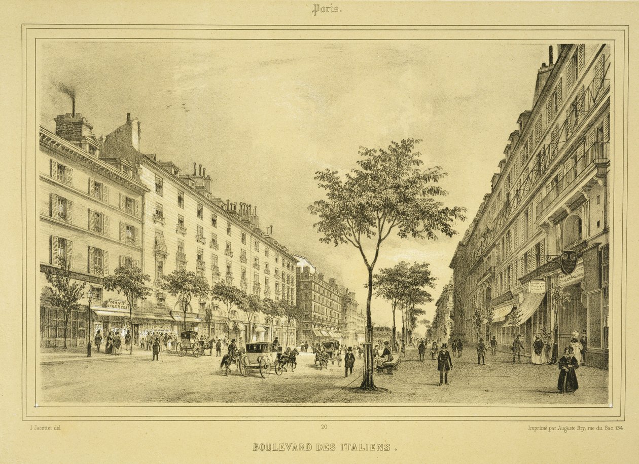 &39;パリエセスアンビロンズ&39;のBoulevard des Italiensが1850年代から60年代に出版 作： ジャン・ジャコット