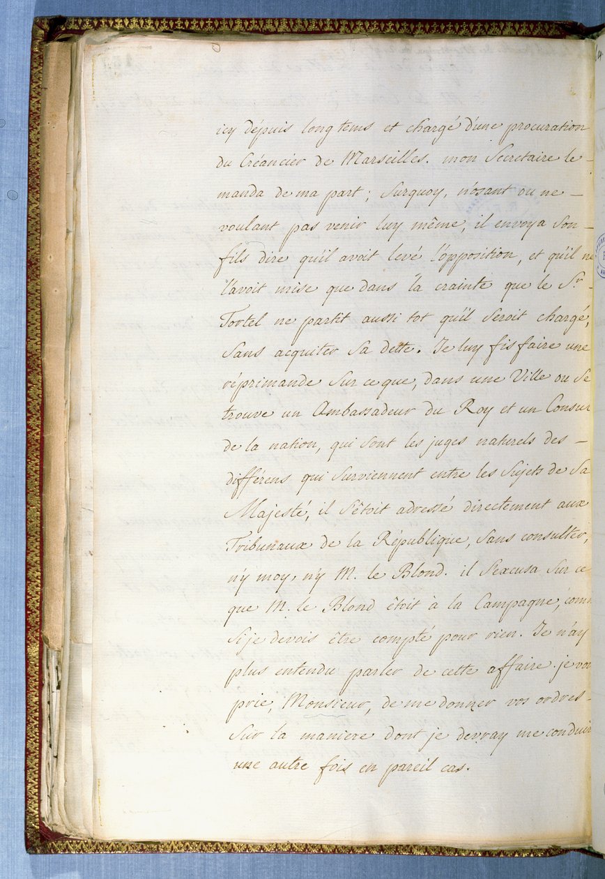 1743年10月、ヴェネツィアのフランス大使秘書官であるジャンジャックルソーが書いた手紙の2ページ目 作： ジャン・ジャック・ルソー