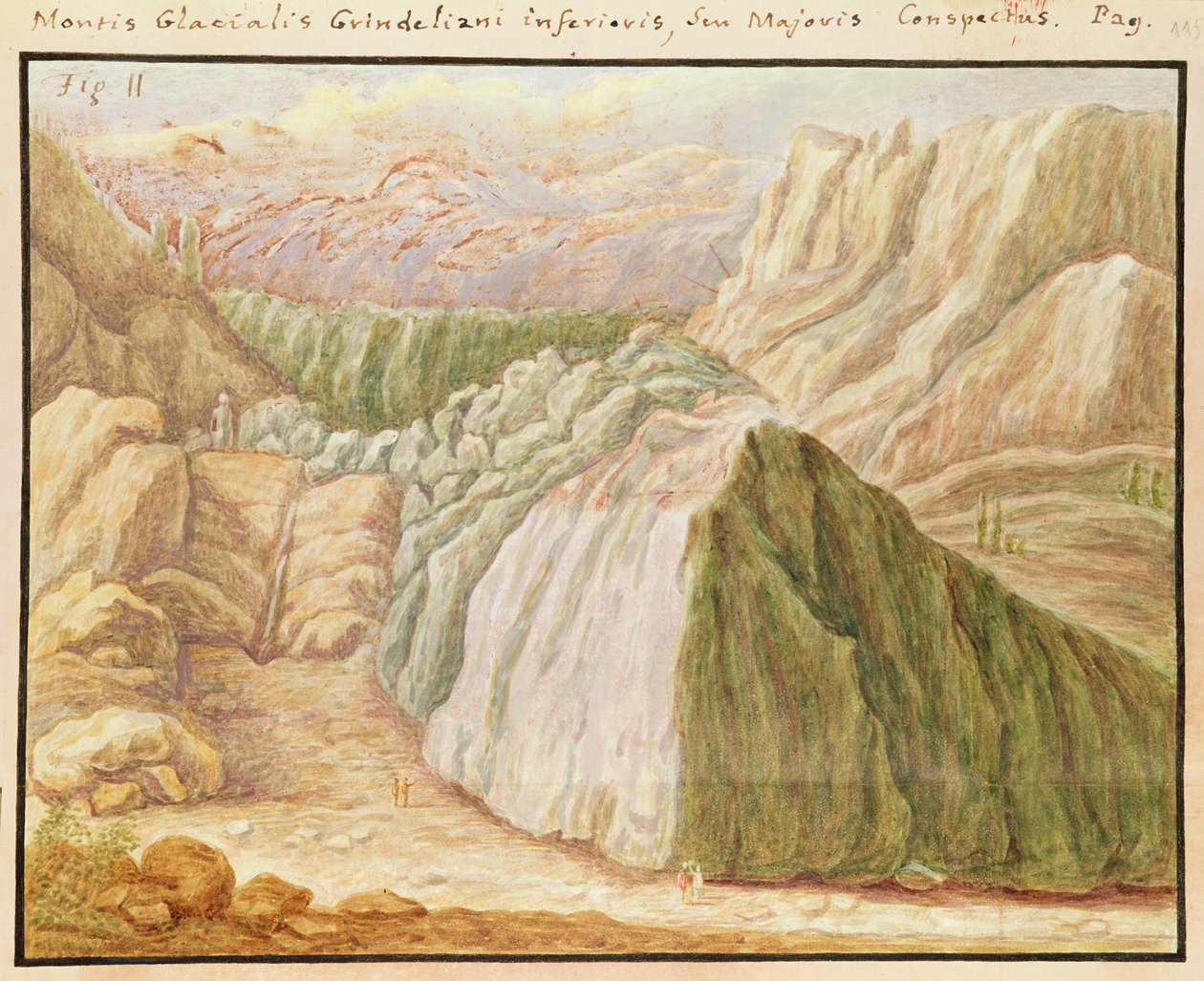 Ms 1798 fol.115アルプスのグリンデルヴァルト氷河、1709 作： ジャンジャックショイツァー