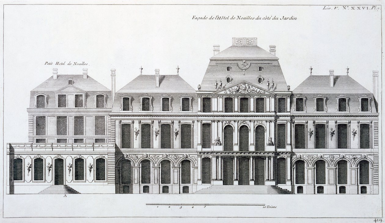 L&39;hotel du Duc de Noailles、パリ、Jacques-Francois Blondel作「Architecture Francoise」より、1727 作： ジャン・マリエット