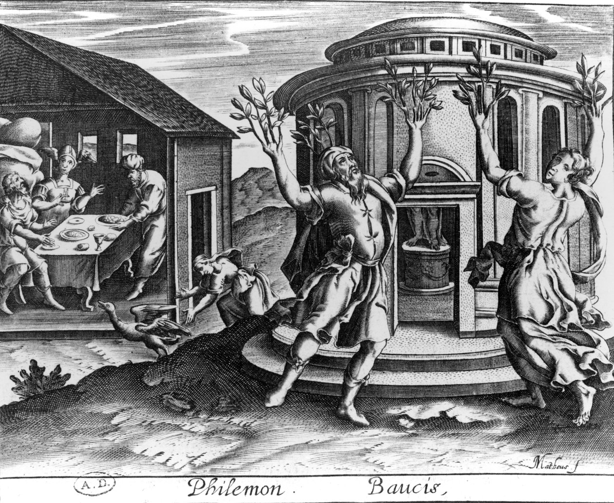 1619年にパリで出版されたOvidのメタモルフォーゼの版からのフィレモンとバウシス、 作： ジャン・マテウス