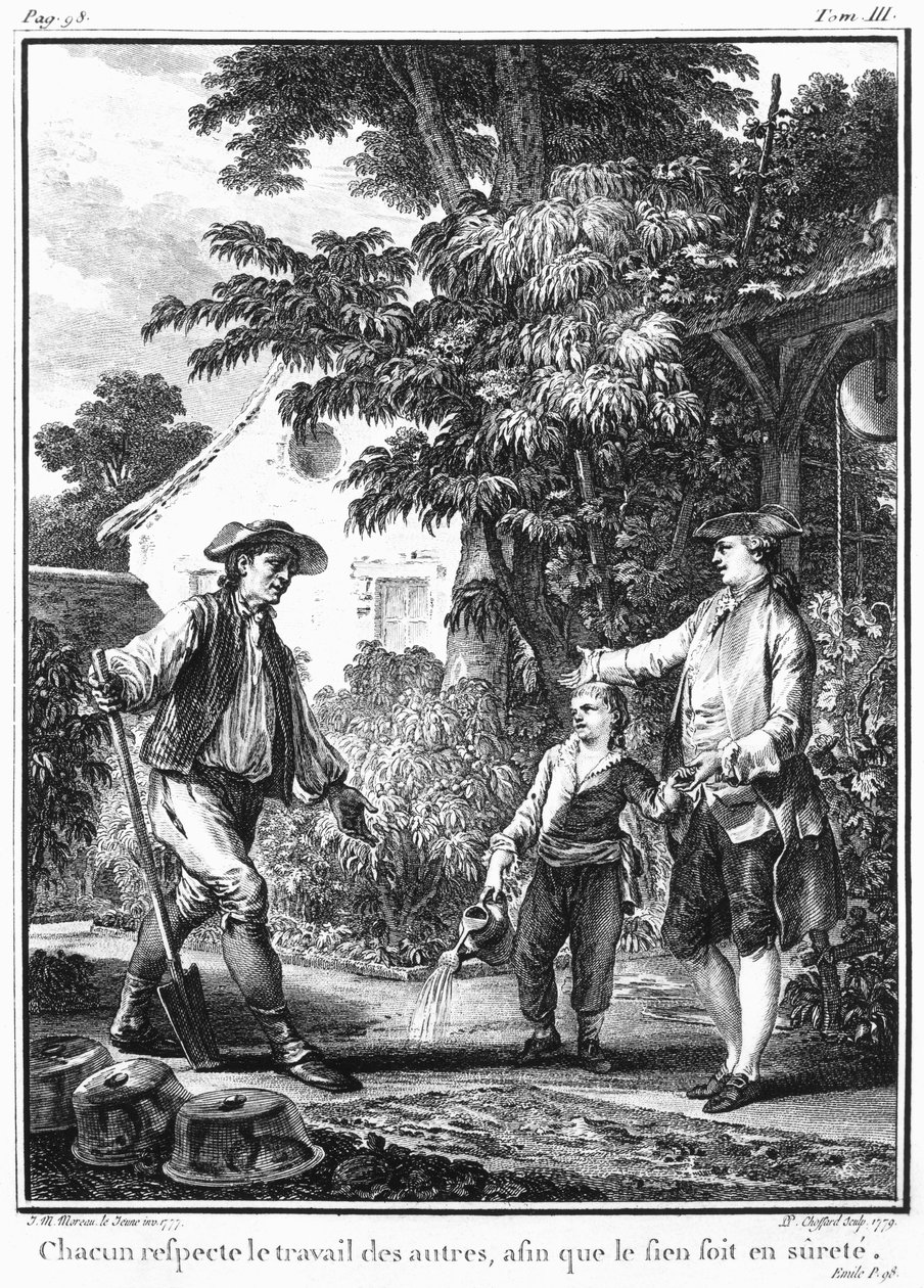 1779年に出版されたピエールフィリップショファール（1730-1809）によって刻まれた、ジャンジャックルソー（1712-78）による「レミール」のイラスト 作： ジャン＝ミッシェル・ザ・ヤング・モロー