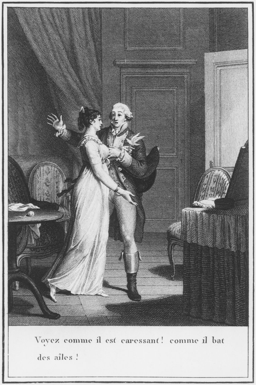 ジャン・バティスト・シモネ（1742-1813）によって彫刻されたヨハン・ヴォルフガング・ゲーテ（1749-1832）による「ウェルターの悲しみ」のイラスト 作： ジャン＝ミッシェル・ザ・ヤング・モロー