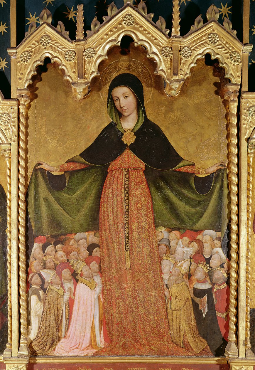 慈悲の聖母、中央パネルの詳細、c.1429（パネル上のテンペラ） 作： ジャン・ミライレ