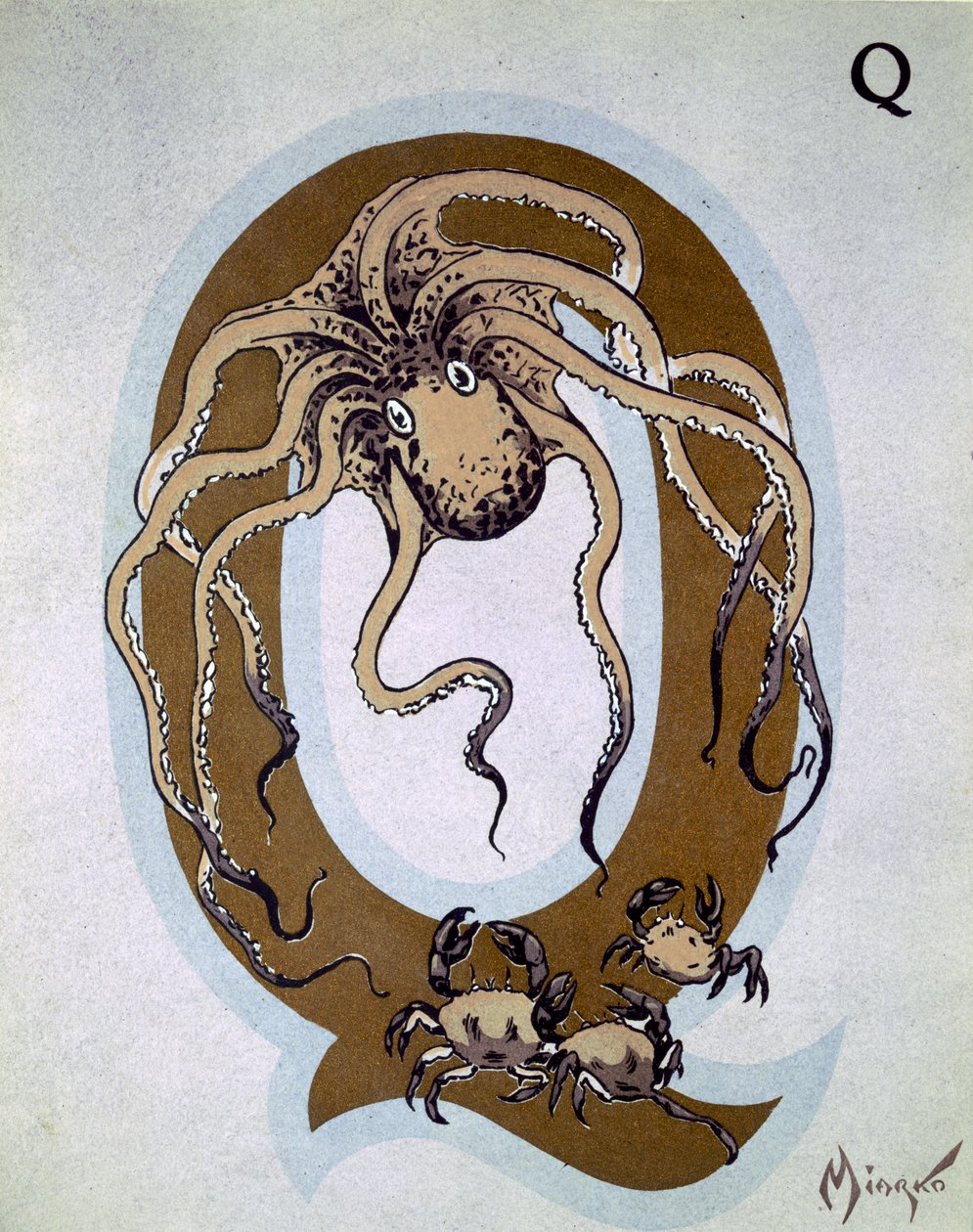 「L&39;Art Croquis d&39;Animaux」の大文字の「Q」は、パリ発刊、1920年頃 作： ジャン・ソード