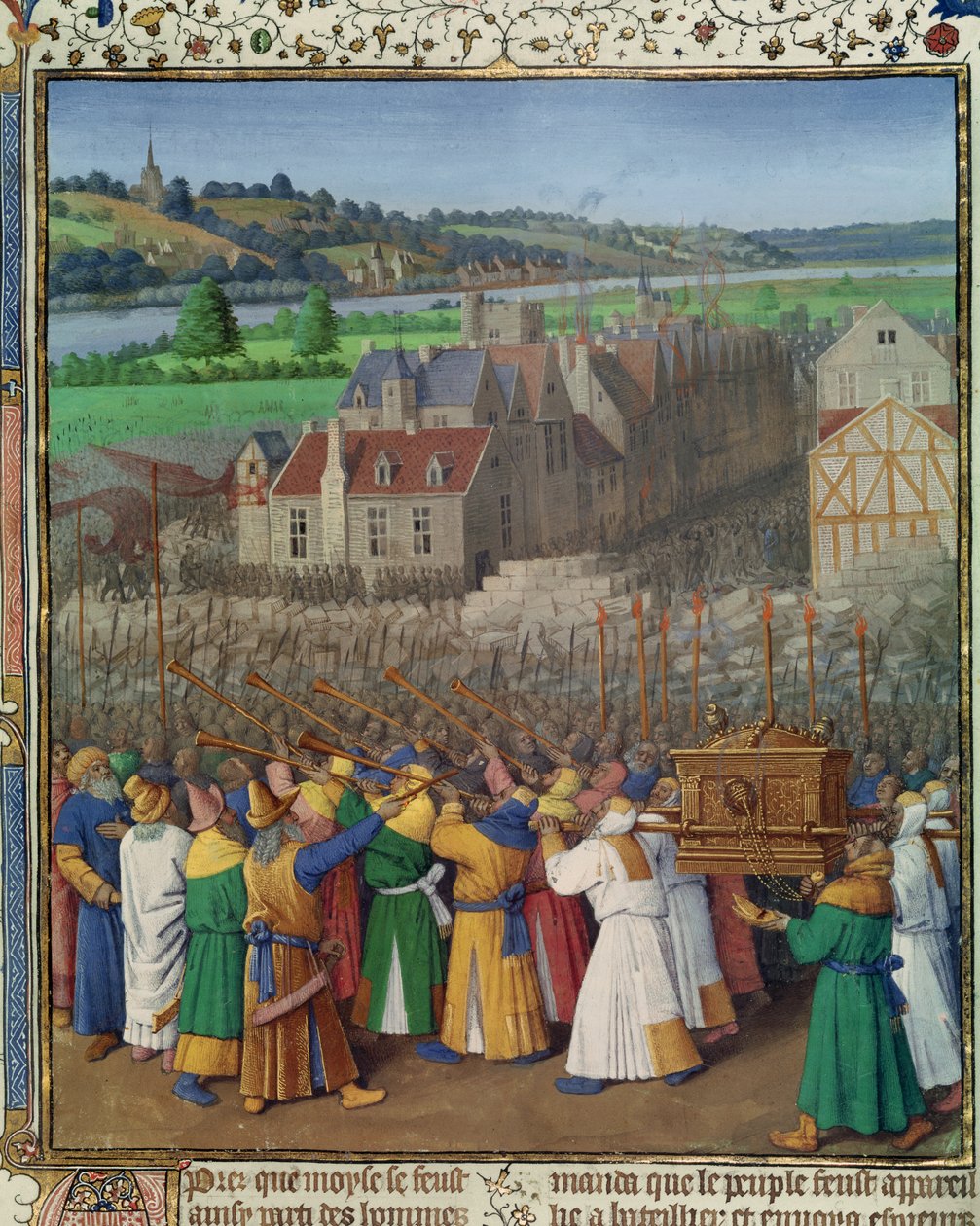 Ms Fr 247 f.89「エリコの墜落」、「Antiquites Judaiques」のイラスト、c.1470 作： ジャン・フーケ