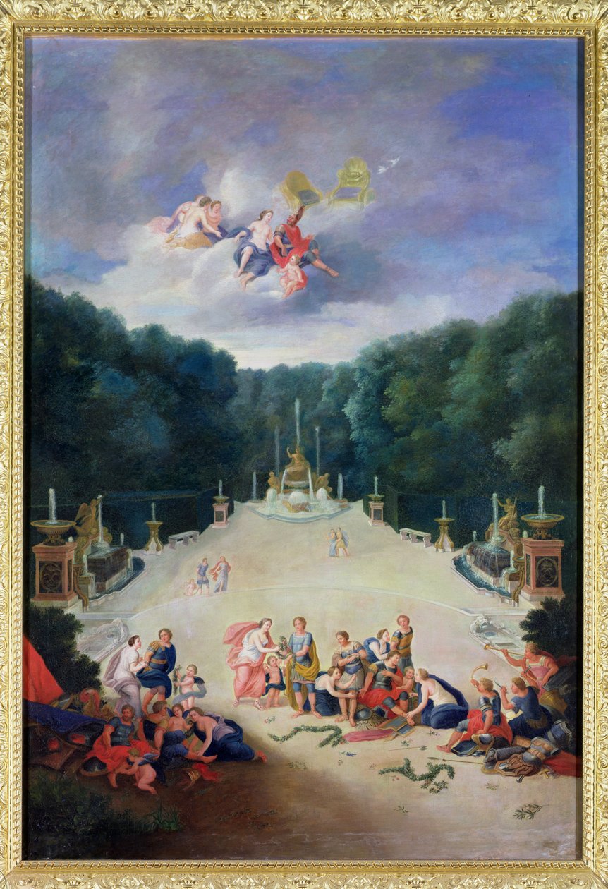 ベルサイユの果樹園。 1688年の金星と火星の前の捕虜をつなぐニンフと凱旋門とフランスの凱旋のビュー 作： ジャン・ザ・ヤング・コテル