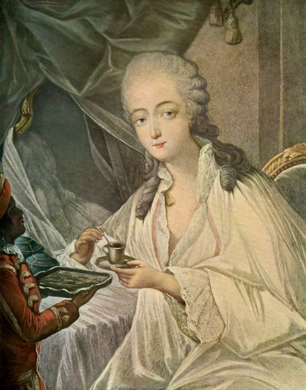 デュ・バリー夫人とザモールのページ（「18世紀のフランス色彩画」より 作： ジャン・バプティスト・アンドレ（後）ゴーティエ・ダゴティ