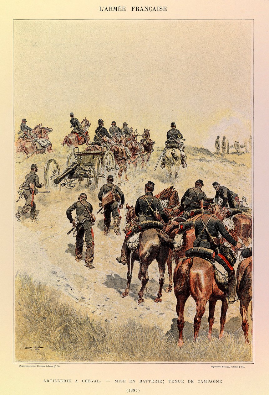 Edouard Detaille（1848-1912）が描いたジュール・リシャール大尉のフランス軍の種類と軍服。馬上の大砲、バッテリー、1887年の野戦服、個人蔵 作： ジャン・バプティスト・エドゥアール・ディテール