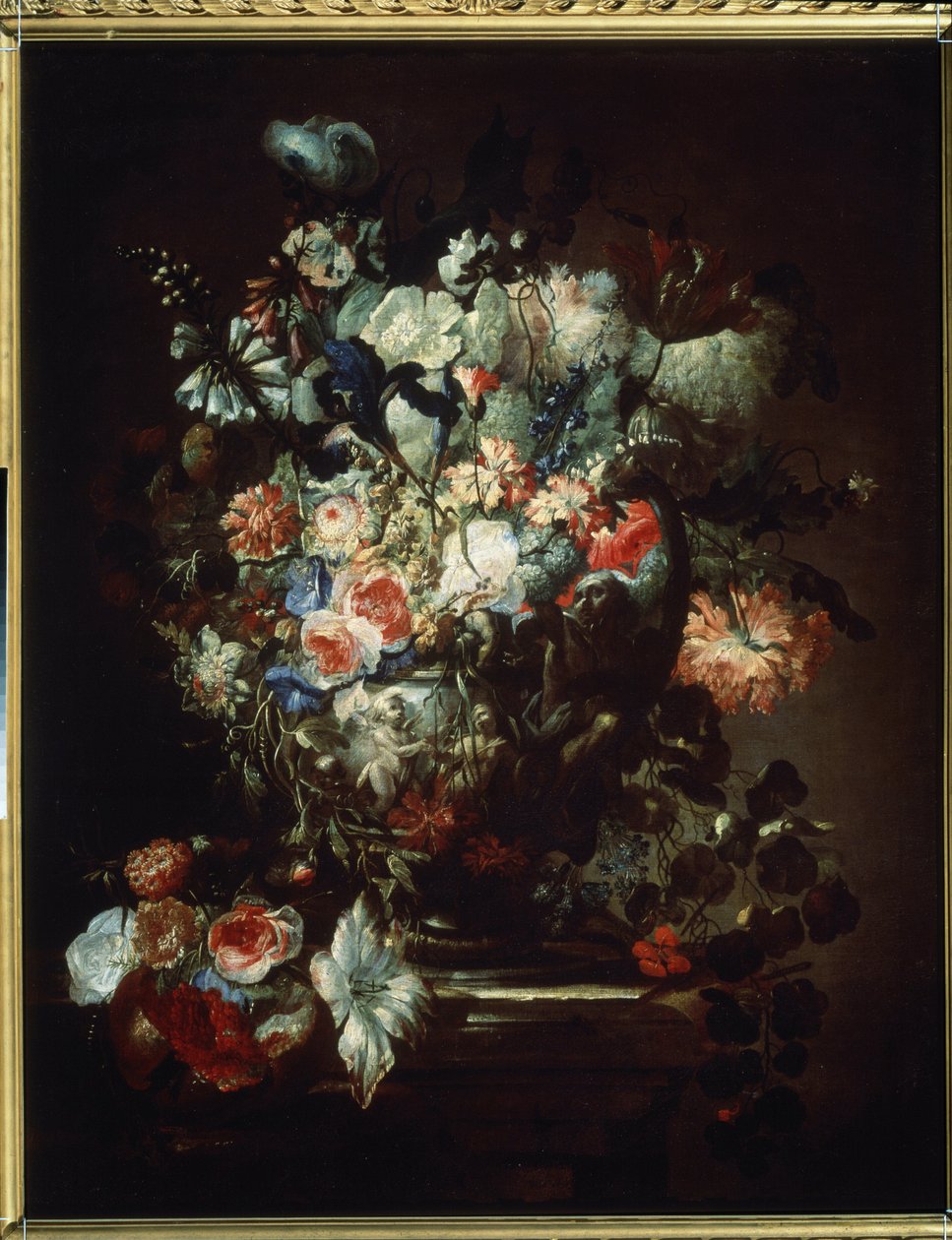 「花」（花）。 静物。 Jean Baptiste (Jean-Baptiste) Monnoyer (1636-1699) による絵画。 キャンバスに油彩。 フランスの芸術、バロック様式。 プーシキン美術館、モスクワ 作： ジャン＝バティスト・モノノワイエ