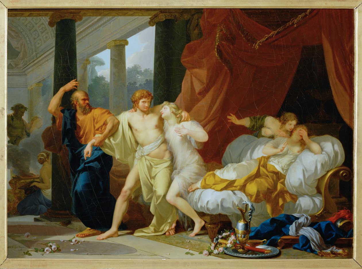 Socrate arrachant Alcibiades du sein de la Volupte - ソクラテスはアルキビアデスを奔放な快楽の腕から引きずり下ろす ... 作： ジャン・バティスト・ルニョー