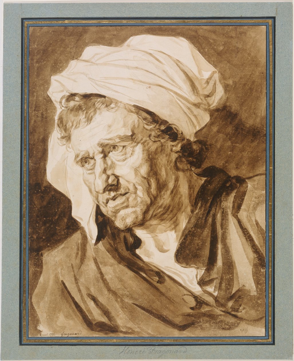 Kopf eines Mannes mit weißem Turban 作： ジャン・ホノレ・フラゴナール
