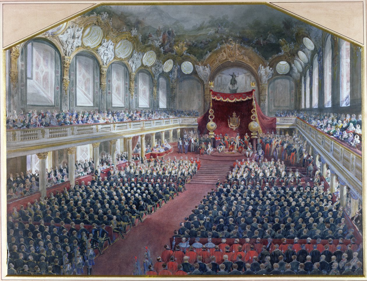 1859年2月7日にナポレオン3世によってルーブル美術館の玉座に立法会議が開かれる（紙にwc） 作： ジャン・ルイ・デイビッド