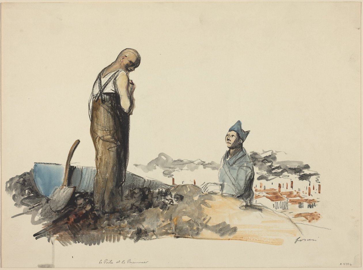 a) 『ル・ポイユと囚人』（表）；b) 『囚人の習作』（裏） 作： ジャン・ルイ・フォラン