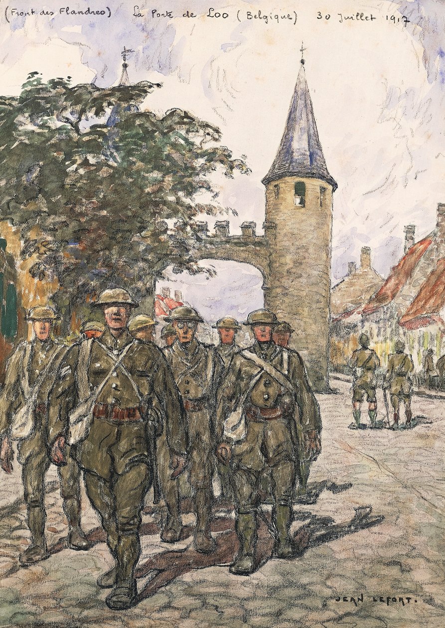 フランドル戦線、ルーの門（ベルギー）、1917年7月30日（紙に水彩画） 作： ジャン・ルイ・ルフォール