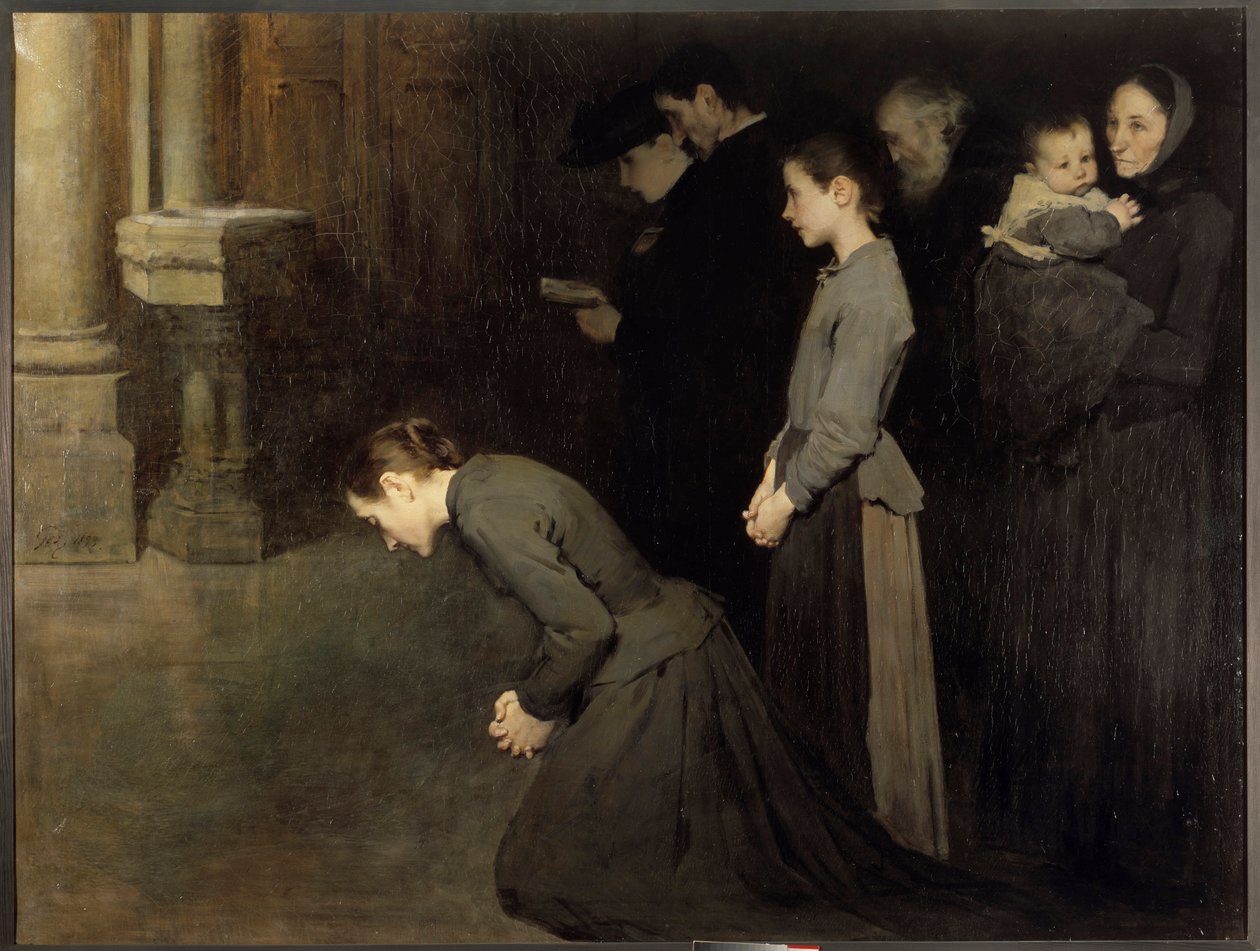 謙虚な祈りのジャン・アンリ・ジェフロワ・ディット・ゲオ（1853-1924）による絵画1893日。 1,45x1,92 m ディジョン、美術館 作： ジャン・ジェフロワ