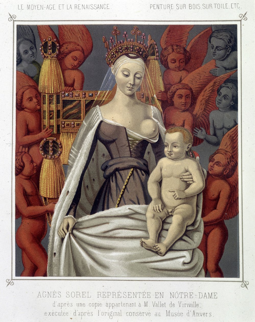 Agnes Sorel (1422-1450) (Lady of Beaute sur Marne) (Beaute-sur-Marne)はノートルダム寺院に表現されています。 作： ジャン（後）・フーケ