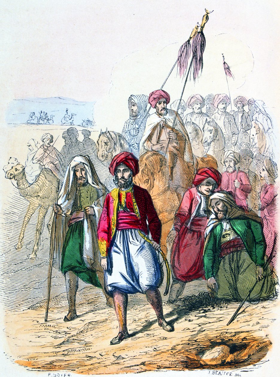 イブラヒム・パシャ（1789年～1848年）、ワッハーブ派との戦いで軍と共に徒歩で移動する。 作： ジャン・アドルフ・ボース