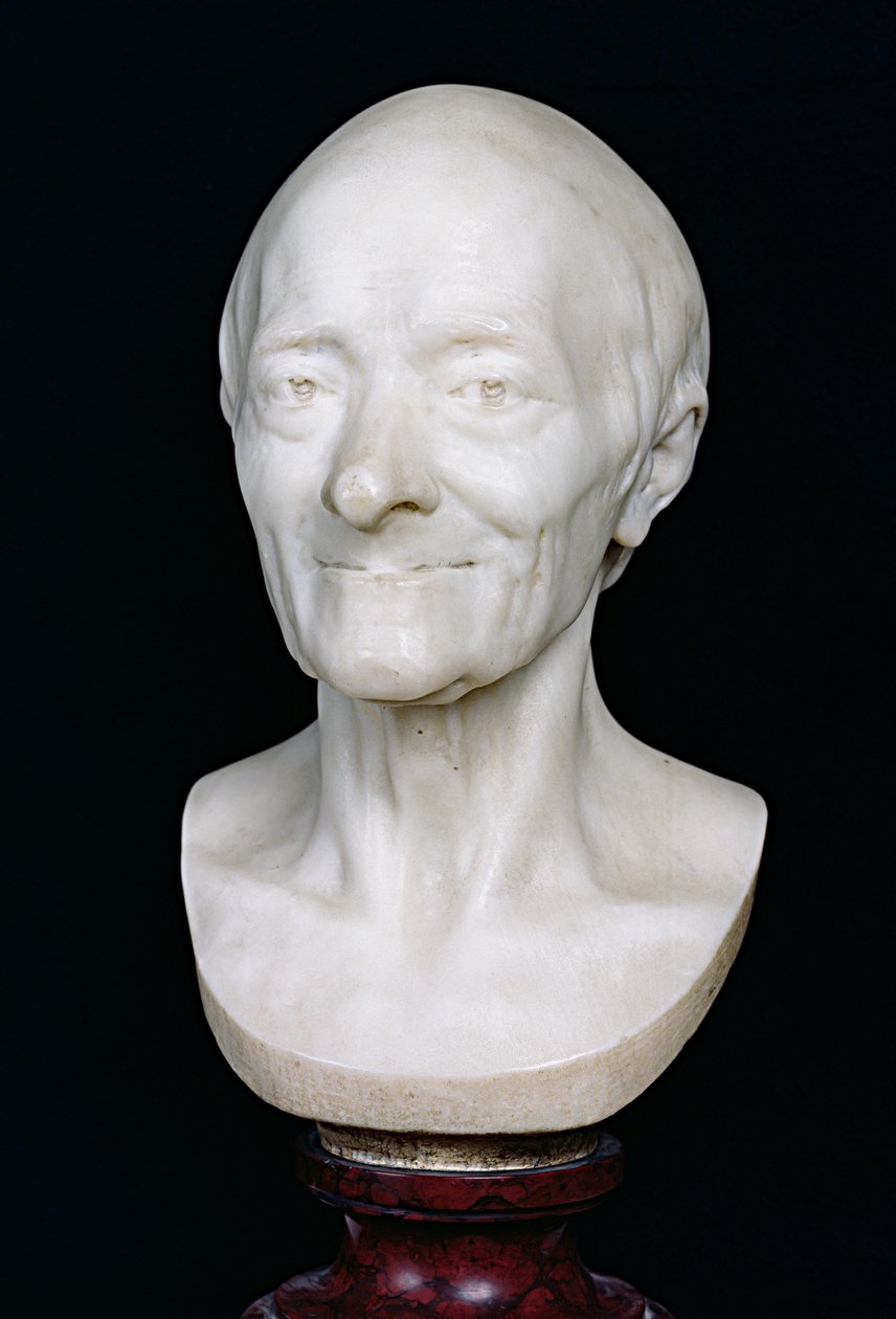 ヴォルテールの胸像（1694-1778）、かつらなし、1778年（大理石） 作： ジャン・アントワーヌ・ウードン