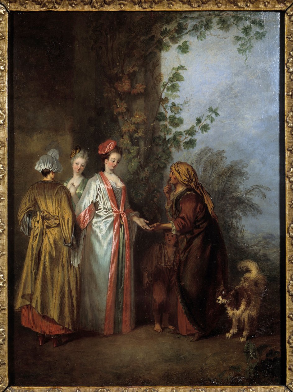 占い師。ジャン・アントワーヌ・ワトー（1684-1721）の絵画 作： ジャン・アントワーヌ・ヴァトー