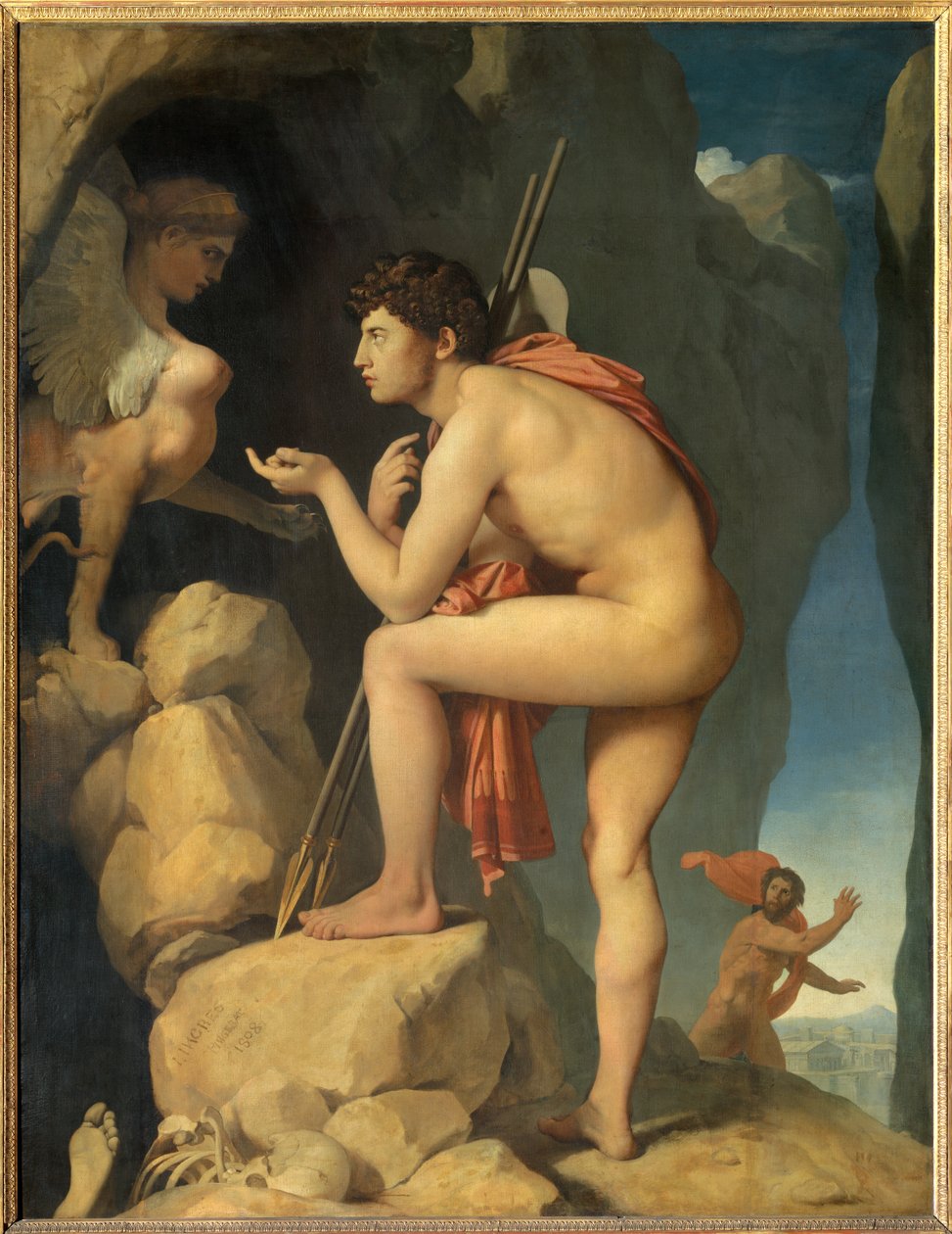 スフィンクスの謎を説明するオイディプス ジャン・オーギュスト・ドミニク・アングル（1780-1867）の絵画 1808年 日。1,89 x 1,44 m - スフィンクスの謎を説明するオイディプス。ドミニク・アングル（1780-1867）の絵画 作： ジャン・オーギュスト・ドミニク・アングル