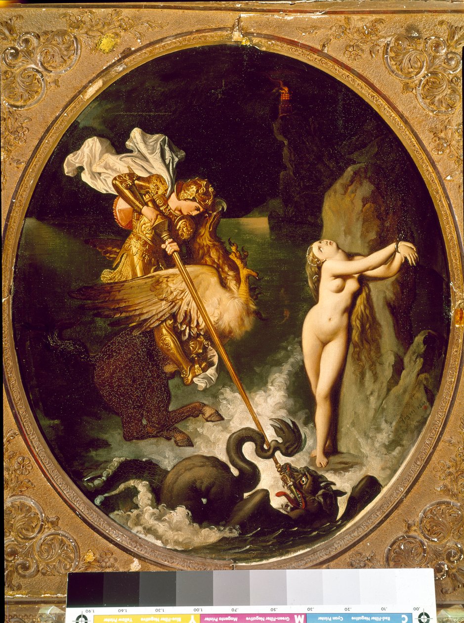 Roger befreit Angelique - Illustration des X. Gesangs von „Rasender Roland“ (Orlando furioso) von Ludovico Ariosto - Gemälde von Jean Auguste Dominique Ingres von Jean Auguste Dominique Ingres