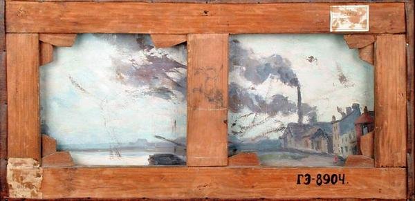 セーヌ川沿いの工場のある風景」、「セーヌ川」の裏面、1867年頃（油彩・キャンバス）（183847参照） 作： ジャン・バプティスト・アルマン・ギヨーミン